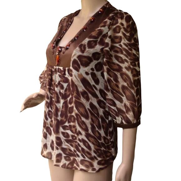 INC Womens Petite Size 4P Silk Embellished Rhinestone Animal Print Shirt Tunic - Picture 2 of 5